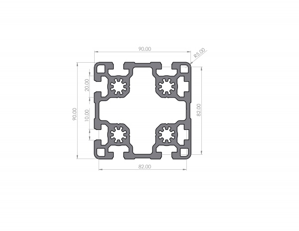 Aluminum profile 90x90 slot 10 Light B type 1N